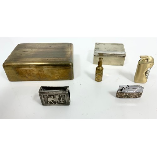 411 - UNUSUAL VESTA MARKED BASS & CO., MATCH BOX HOLDER, 2 LIGHTERS AND 2 CIGARETTE BOXES