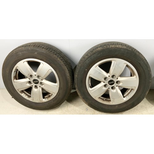 2 - 4 MINI ALLOY WHEELS AND TYRES, 16 INCH, GOOD TREAD ON EACH OF THE TYRES