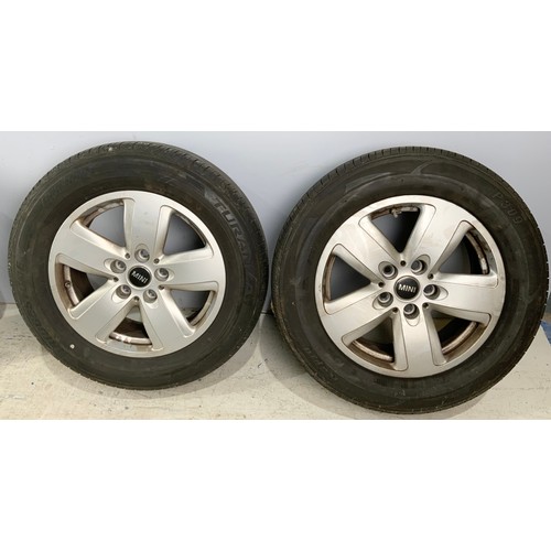 2 - 4 MINI ALLOY WHEELS AND TYRES, 16 INCH, GOOD TREAD ON EACH OF THE TYRES