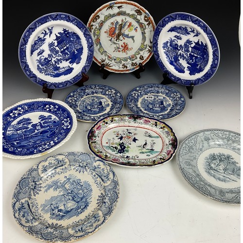 136 - BLUE AND WHITE TRANSFER DECORATED AND VARIOUS IRONSTONE PLATES