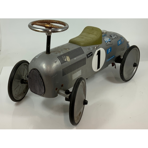 185 - ALUMINIUM 1930’S STYLE CHILDS RACING CAR, APPROX 77 CM LONG