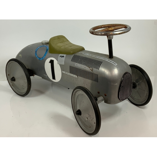 185 - ALUMINIUM 1930’S STYLE CHILDS RACING CAR, APPROX 77 CM LONG