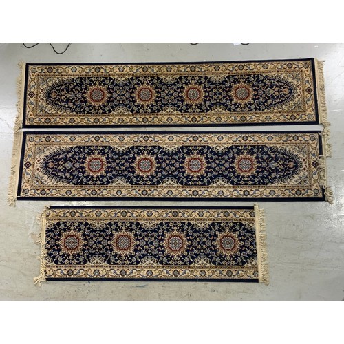 711 - THREE BLUE GROUND RUNNERS LARGEST 295cm x 70cm