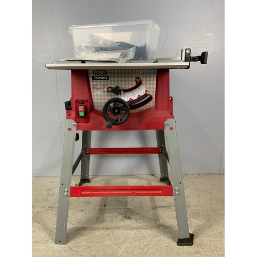 492 - LUMBERJACK TS250SL SAW AND WORK TABLE WITH ACCESSORIES