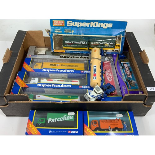 127 - MATCHBOX K SERIES K-21 FORD TRANSCONTINENTAL, (BOX WORN) PLUS U/B PETERBILT COMET TANKER,  6 CORGI S... 