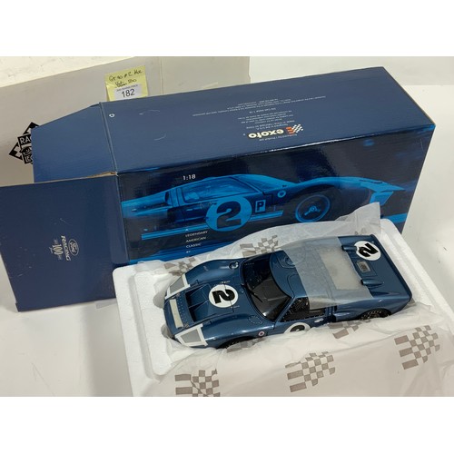 182 - EXOTO, RACING LEGENDS, BOXED 1:18 SCALE DIE CAST CAR 18042, FORD RACING GT 40 #2 66 SEBRING