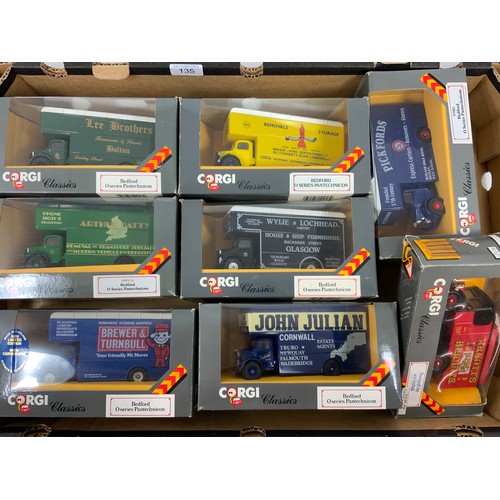 135 - CORGI CLASSICS, 7 BOXED BEDFORD O SERIES PANTECHNICON LORRIES, INC LEE BROTHERS, JOHN JULIAN, BREWER... 