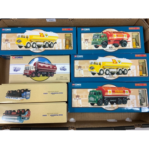 143 - CORGI CLASSIC LORRIES, ALL BOXED, COMPRISING 4 SHELL BP SERIES PLUS 3 TANKERS.