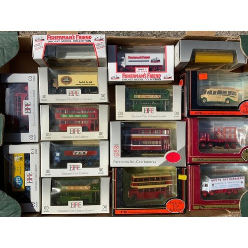 160 - TRAY OF 15 BOXED EFE BUSES & LORRIES INC. FISHERMANS FRIEND