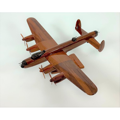 195 - LARGE SCALE POLISHED WOODEN AIRCRAFT MODELS,  AVRO LANCASTER APPROX. 36 CM LONG & LATER SPITFIRE APP... 