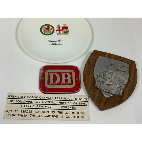 224 - GERMAN SMALL RED DB CAST ALUMINIUM BADGE APPROX. 11 X 9 CM, PLUS A SWINDON CASTING, SWINDON WORKS 19... 