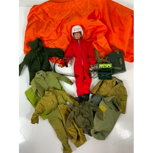 68 - SMALL BOX OF ACTION MAN ITEMS AND ACTION MAN RED DEVIL WITH PARACHUTE