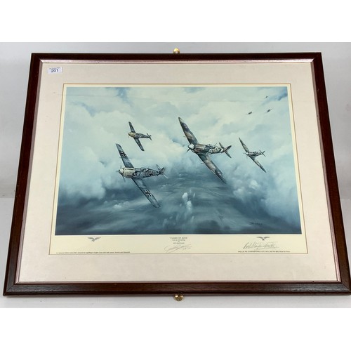 201 - AVIATION INTEREST, A SIGNED PRINT ‘CLASH OF ACES’, JEFF PRITCHARD 318/750, SIGNED & BY BOB STANFORD ... 