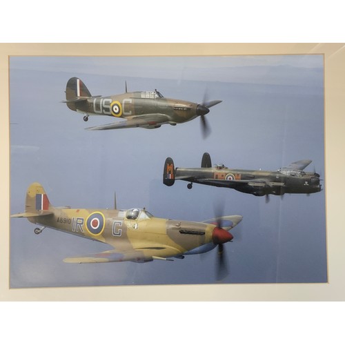 200 - AVIATION INTEREST, PRAMED PRINT ‘WINGS OF VICTORY’BY GERALD COULSON, LANCASTER, HURRICANE & SPITFIRE... 