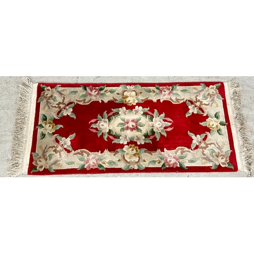 714 - CHINESE RED GROUND RUG approx. 158 x 70 cm