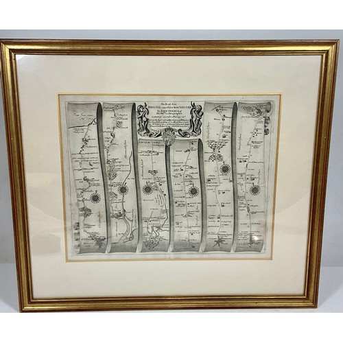 60 - 2 JOHN OGILBY FRAMED ROAD MAPS BRISTOL TO CHESTER AND 1 OTHER FRAMED MAP