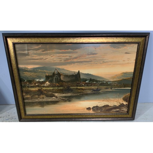 51 - TWO LARGE PRINTS - WELL FRAMED - BENJAMIN WILLIAMS LEADER DEPICTING TINTERN ABBEY AND GORING CHURCH ... 