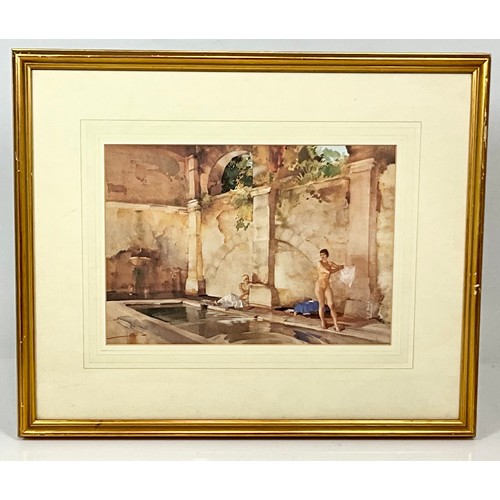 31 - 4 PICTURES TO LOTTED AS APPROPRIATE. BERNARD BAYS WATERCOLOUR, WILLIAM RUSSELL FLINT WATERCOLOUR, GA... 