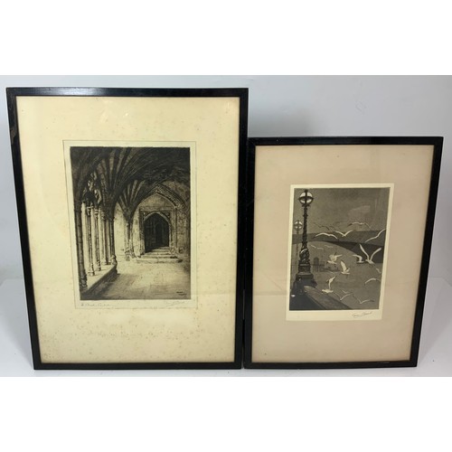 61 - TWO SIGNED GRAHAM CLILVERD ETCHINGS & 1 COLOURED ETCHING INDISTICLY SIGNED