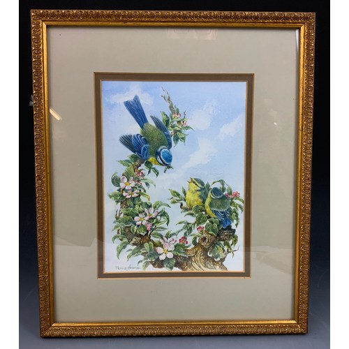 40 - PETER HODGE (BORN 1949) KINGFISHER & BLUETITS WATERCOLOURS  SIGNED BOTH 19cm x 15cm