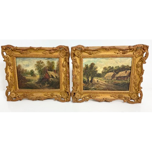 10 - PAIR OF SMALL OILS DEPICTING COTTAGE SCENE AND ONE OTHER DEPICTING A FARMYARD SCENE