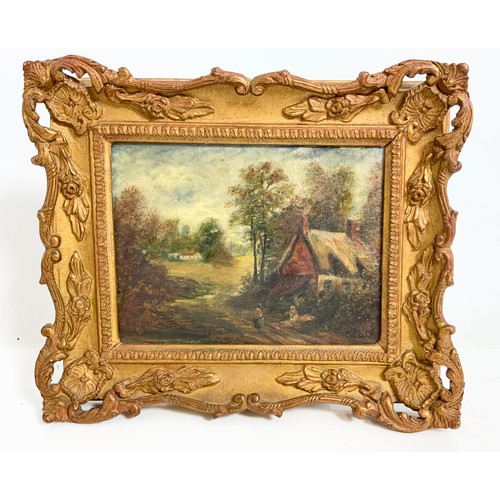 10 - PAIR OF SMALL OILS DEPICTING COTTAGE SCENE AND ONE OTHER DEPICTING A FARMYARD SCENE