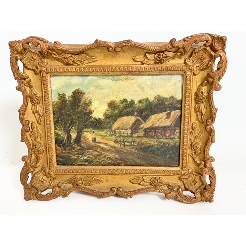 10 - PAIR OF SMALL OILS DEPICTING COTTAGE SCENE AND ONE OTHER DEPICTING A FARMYARD SCENE