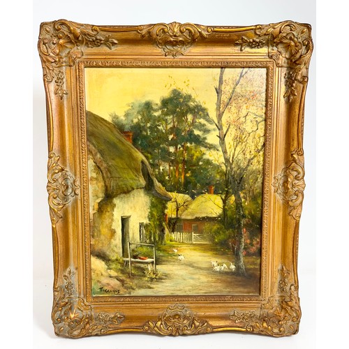 10 - PAIR OF SMALL OILS DEPICTING COTTAGE SCENE AND ONE OTHER DEPICTING A FARMYARD SCENE