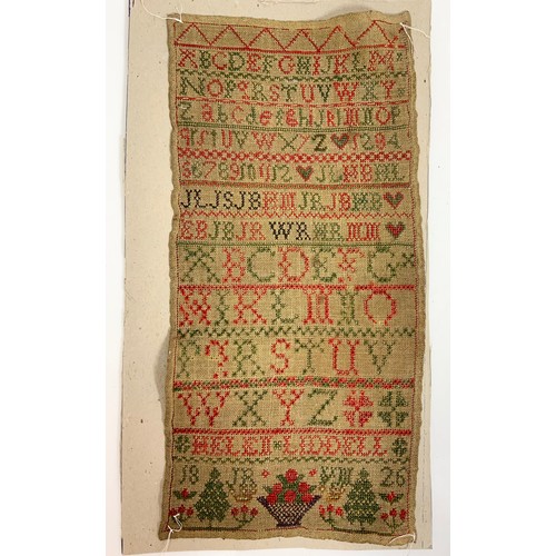 68 - 2 EMBROIDERED SAMPLERS ONE DATED 1826 LARGEST 42cm x 21cm