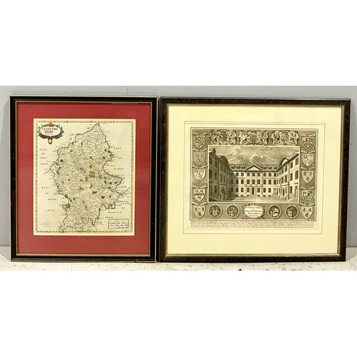 75 - ROBERT MORDEN MAP OF STAFFORDSHIRE AND A PRINT DEPICTING THE COLLEGE OF ARMS OR HERALD OFFICE, LONDO... 