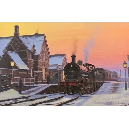 241 - ERIC BOTTOMLEY PRINT OF EX LMS 3F 43754 AT UPTON ON SEVERN STATION, LIMITED EDITION PRINT 37/350