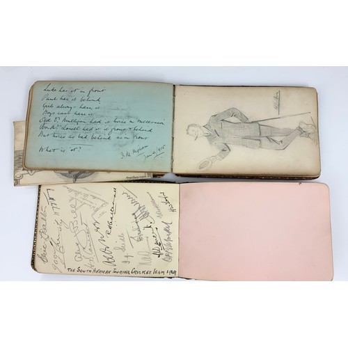 125 - TWO AUTOGRAPH ALBUM  INC THE 1929 SOUTH AFRICIAN TOURING CRICKET TEAM 1929, SKETCHES , EPHEMERA