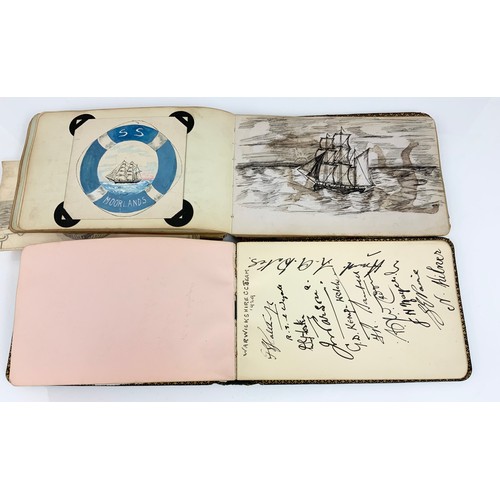 125 - TWO AUTOGRAPH ALBUM  INC THE 1929 SOUTH AFRICIAN TOURING CRICKET TEAM 1929, SKETCHES , EPHEMERA