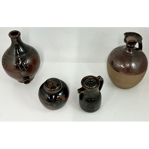 169 - MISC. STUDIO POTTERY INC. GINGER JAR AND COVER, 2 LARGE JUGS, EACH APPROX. 33 cm AND ONE OTHER JUG W... 