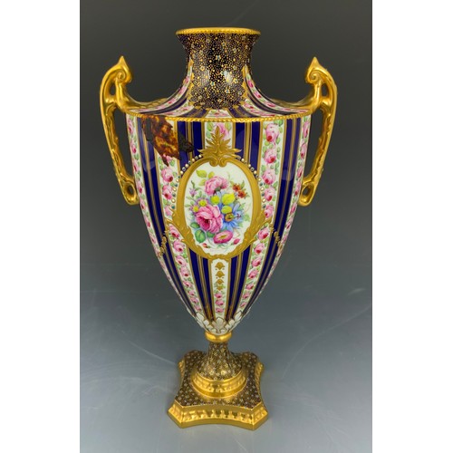 147 - LYNTON PORCELAIN VASE  WITH CARTOUCHE OF HAND PAINTED FLOWERS 26cm TALL