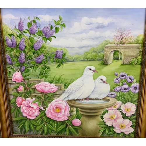 160 - LARGE WORCESTER FINE ART & CERAMICS HAND PAINTED PORCELAIN PLAQUE  OF DOVES IN A NATURAL LANDSCAPE 3... 