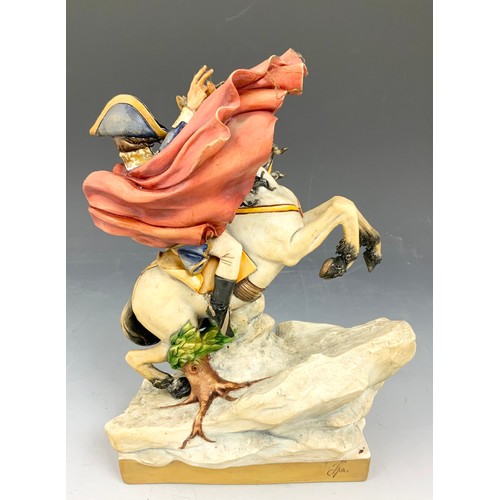 130 - CAPODIMONTE FIGURE OF NAPOLEON ON REARING HORSE 25cm TALL