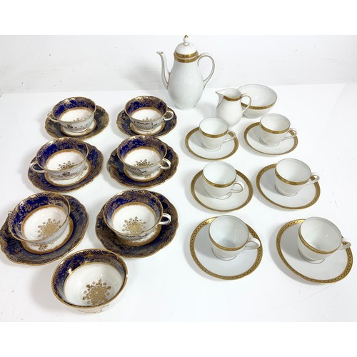 197 - AYNSLEY CUPS & SAUCERS BLUE WITH GILT DECORATION AND A COFFEE SERVICE BONE WHITE  WITH GILT TRIM