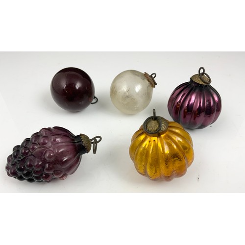 264 - COLLECTION OF FIVE VINTAGE MERCURY GLASS HANGING BAUBLES