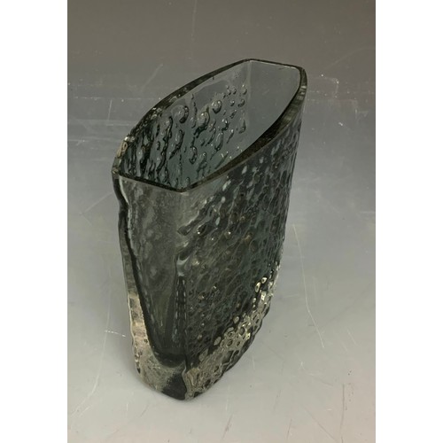 255 - WHITE FRIARS STYLE SMOKY GLASS, BARK DECORATED VASE