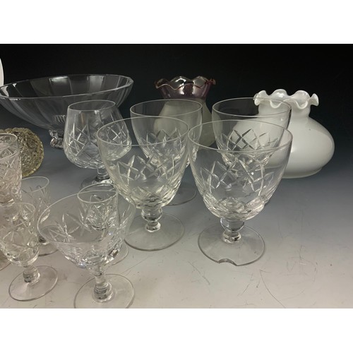 245 - MISC. GLASSWARE INC. STUART CRYSTAL, GLASS LAMPSHADES ETC.