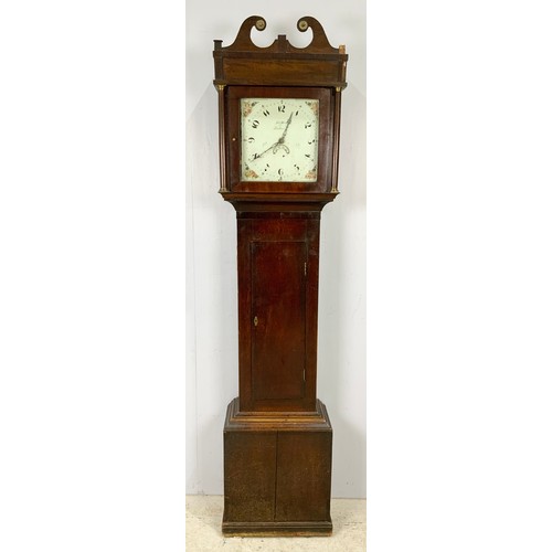 279 - JOS. BROWN, LEDBURY MAHOGANY LONGCASE CLOCK, PAINTED DIAL, DATE APERTURE, 30 HOUR MOVEMENT