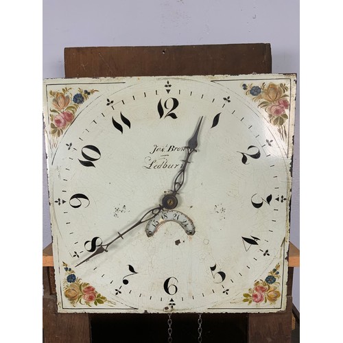 279 - JOS. BROWN, LEDBURY MAHOGANY LONGCASE CLOCK, PAINTED DIAL, DATE APERTURE, 30 HOUR MOVEMENT