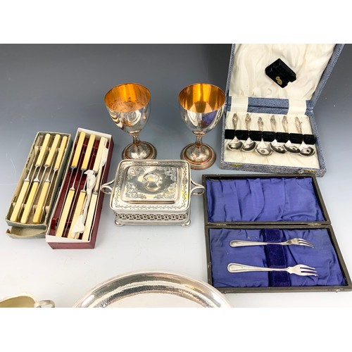 296 - QUANTITY OF MIXED PLATED WARE INC CASED FLATWARE , GOBLETS ETC