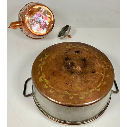 319 - ANTIQUE VICTORIAN COPPER KETTLE AND LARGE COPPER JAM PAN