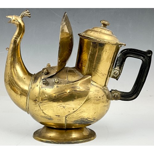 314 - BRASS TEAPOT, BRASS TIFFIN BOX AND 2 SHIVA FIGURES