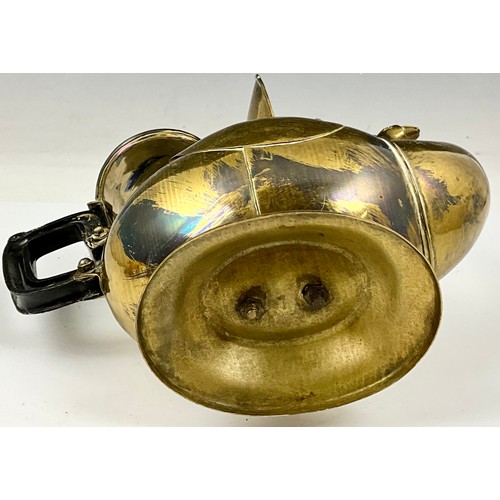 314 - BRASS TEAPOT, BRASS TIFFIN BOX AND 2 SHIVA FIGURES