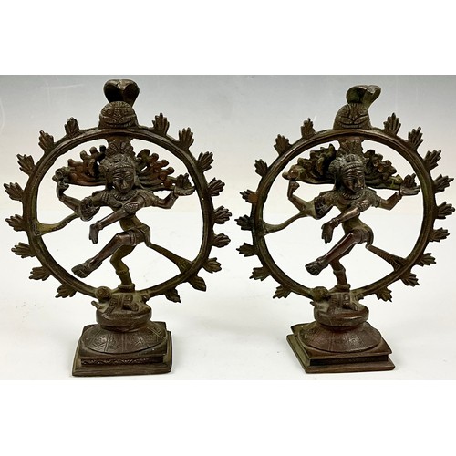 314 - BRASS TEAPOT, BRASS TIFFIN BOX AND 2 SHIVA FIGURES