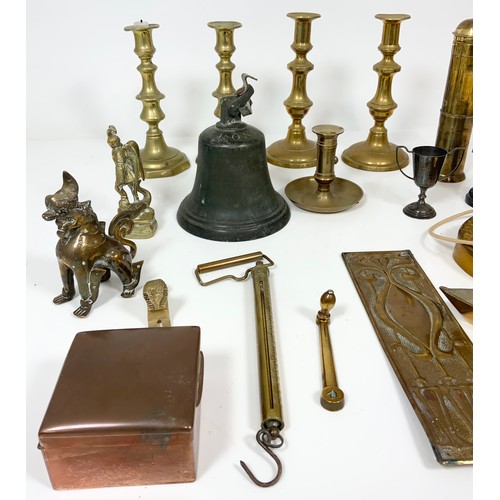 312 - 2 PAIRS OF BRASS CANDLESTICKS,  GONG , METAL WARE ETC