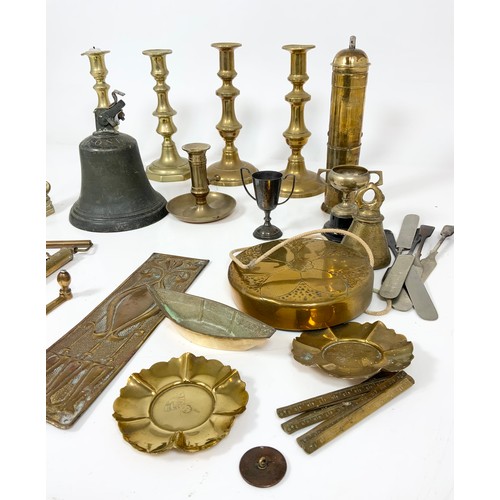 312 - 2 PAIRS OF BRASS CANDLESTICKS,  GONG , METAL WARE ETC